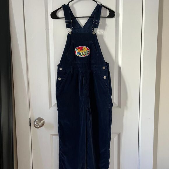 Vintage 90s/early 2000s Navy Blue Tweety Bird Overalls Looney Tunes Adult XS - Picture 2 of 8